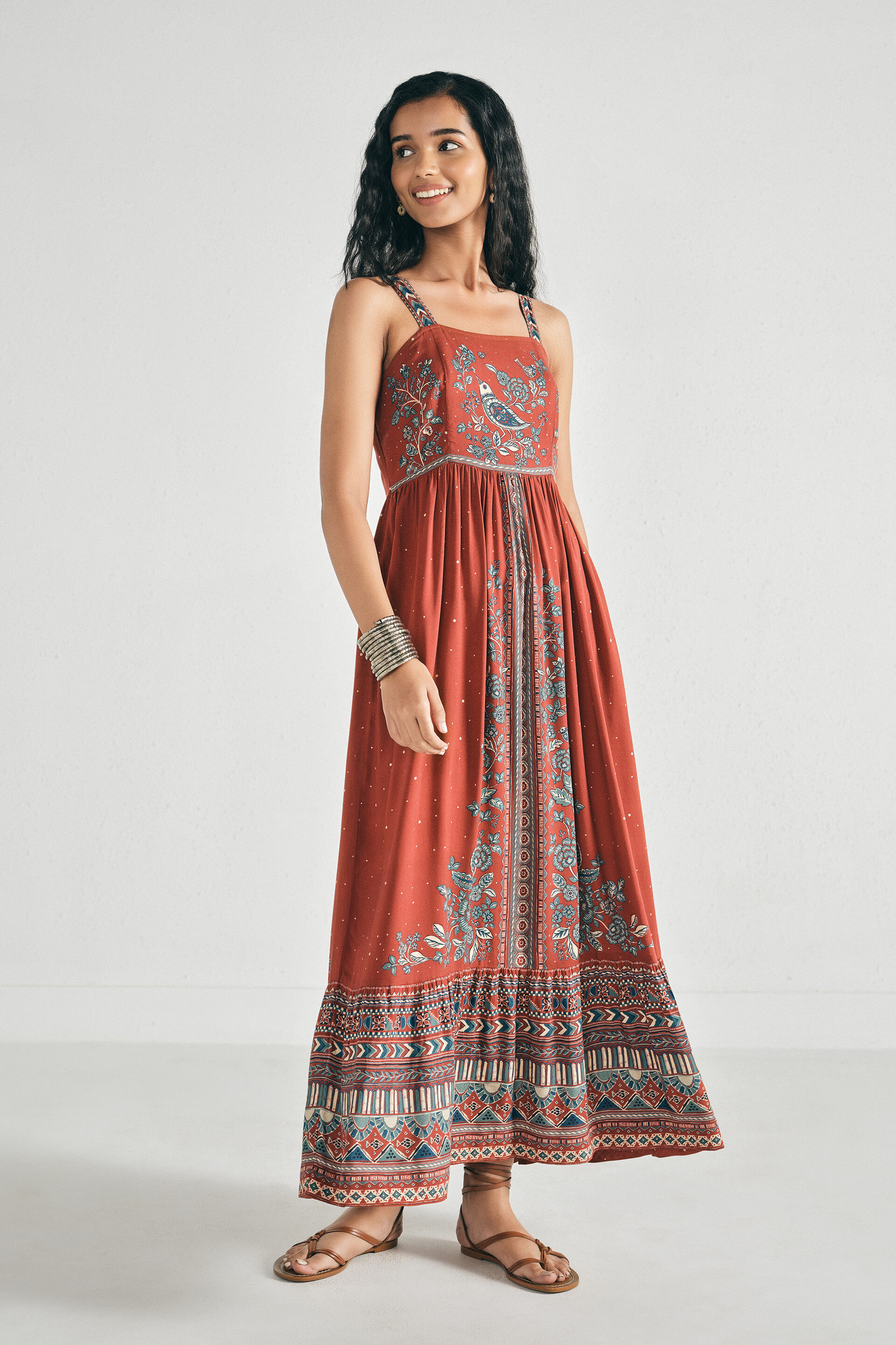 Printed Rust Tiered Maxi Dress, Rust, image 2